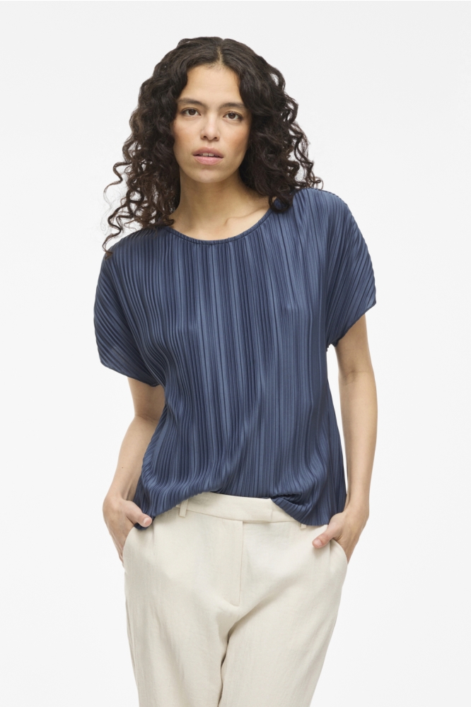 VITAHLIA O-NECK CAPSLEEVE TOP/DFS 14108026 Vintage Indigo